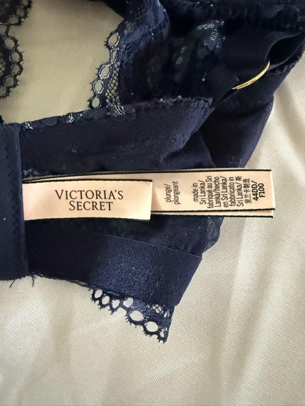 Victoria's Secret Navy Lace Plunge Underwire Bra with Gold Accent Size 44DD - Picture 10 of 12